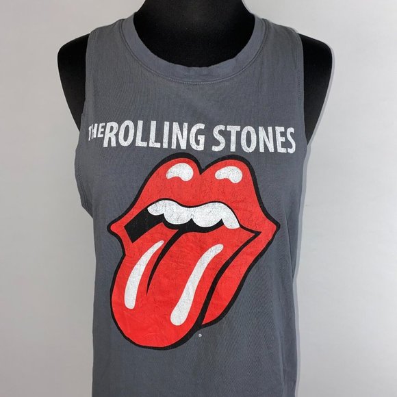 Bravado Juniors L (11/13) The Rolling Stones Graphic Band Tank Top Rounded Hems - Picture 2 of 11